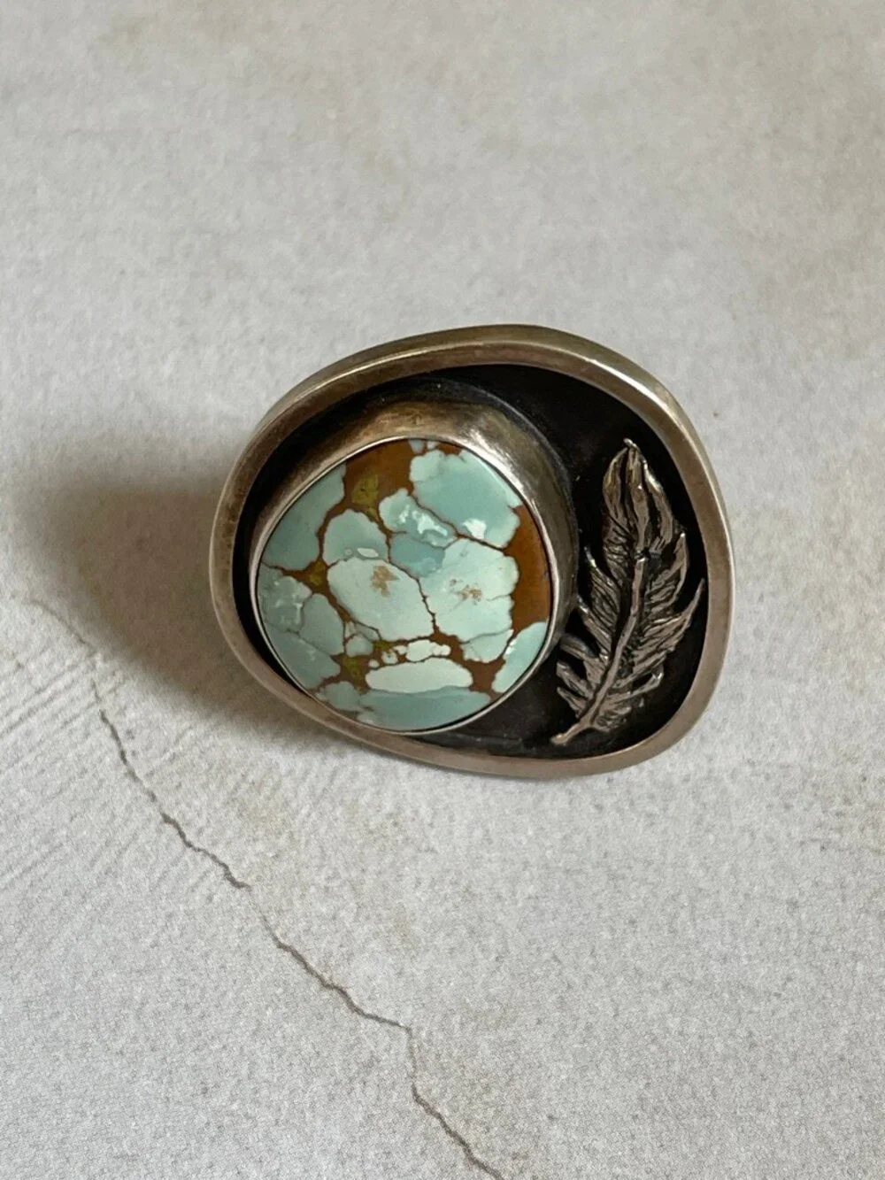 CARRY a TORCH Artisan Crafted Turquoise & Oxidized Sterling Silver Ring: Size 6.